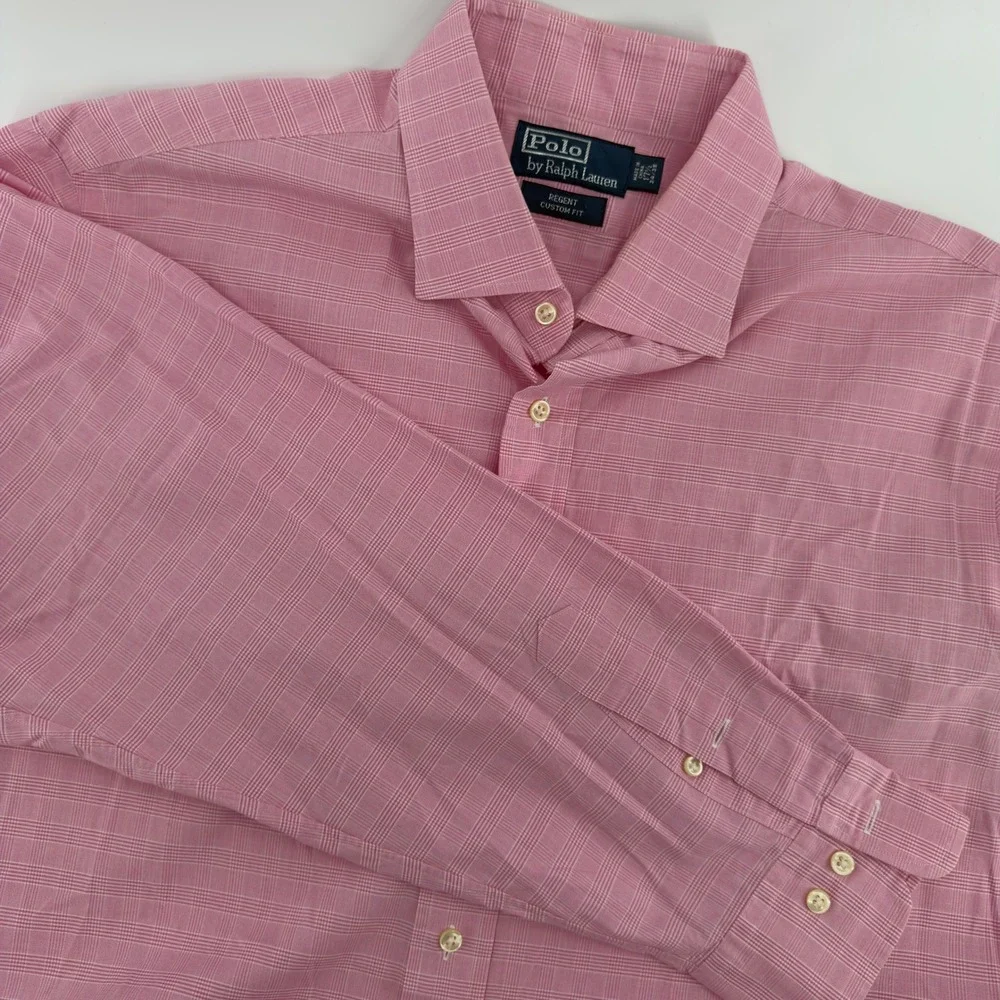 Polo Ralph Lauren Regent Custom Fit Dress Shirt Mens 17.5 34/35 Pink‎ Plaid
